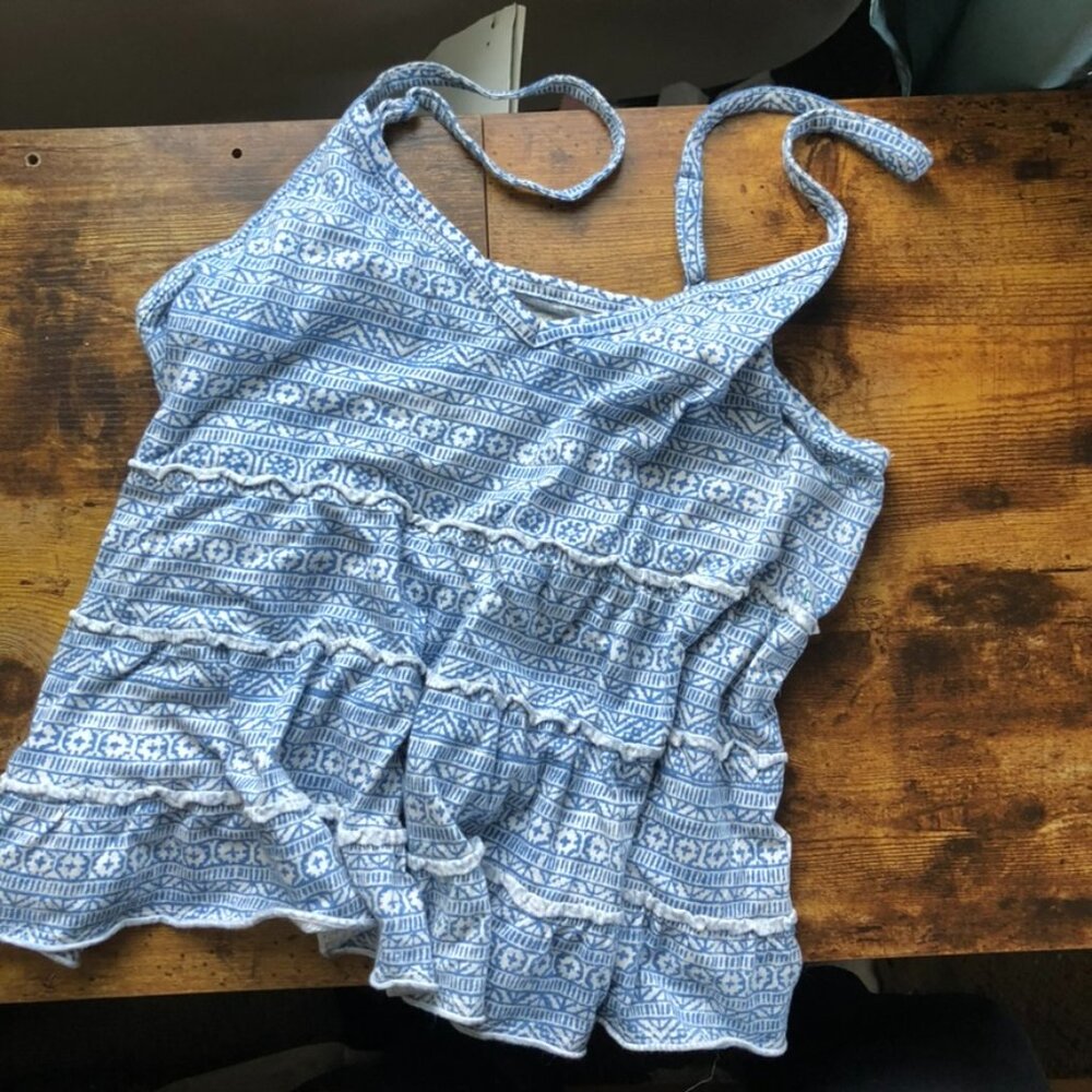 American Eagle Geometric Print Ruffle Tier Spaghetti Strap Cami Top - Sz L